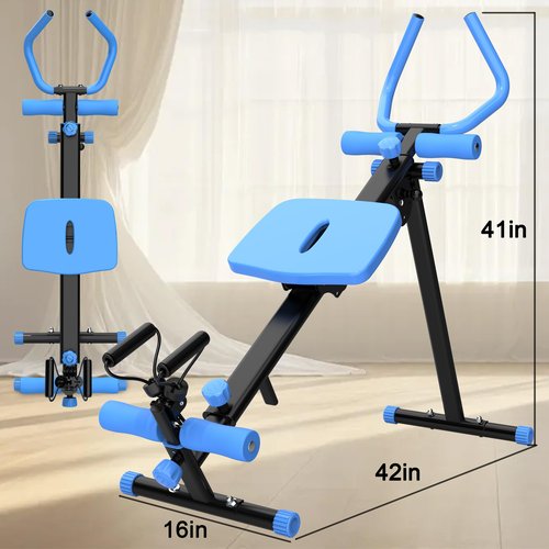 4-in-1 Exercise Equipment Rowing Machine Leg Press Machine Ab Glider Machine Roman Chair Fitness Equipment for Ab Workout Core Strength Training(Blue)