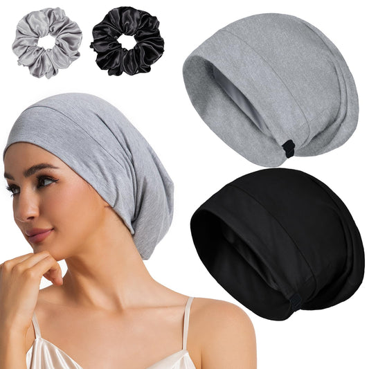2PCS Large Sleep Cap Bonnet for Sleeping Black Women Men, Adjustable Cooling Lining Bonnets for Curly Hair Wrap Braids Beanie Night Hat