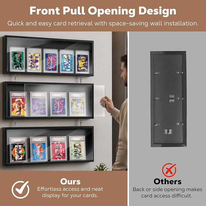 MoKo Card Display Case 3-Pack Wall Mount for 12 Graded Cards — Black