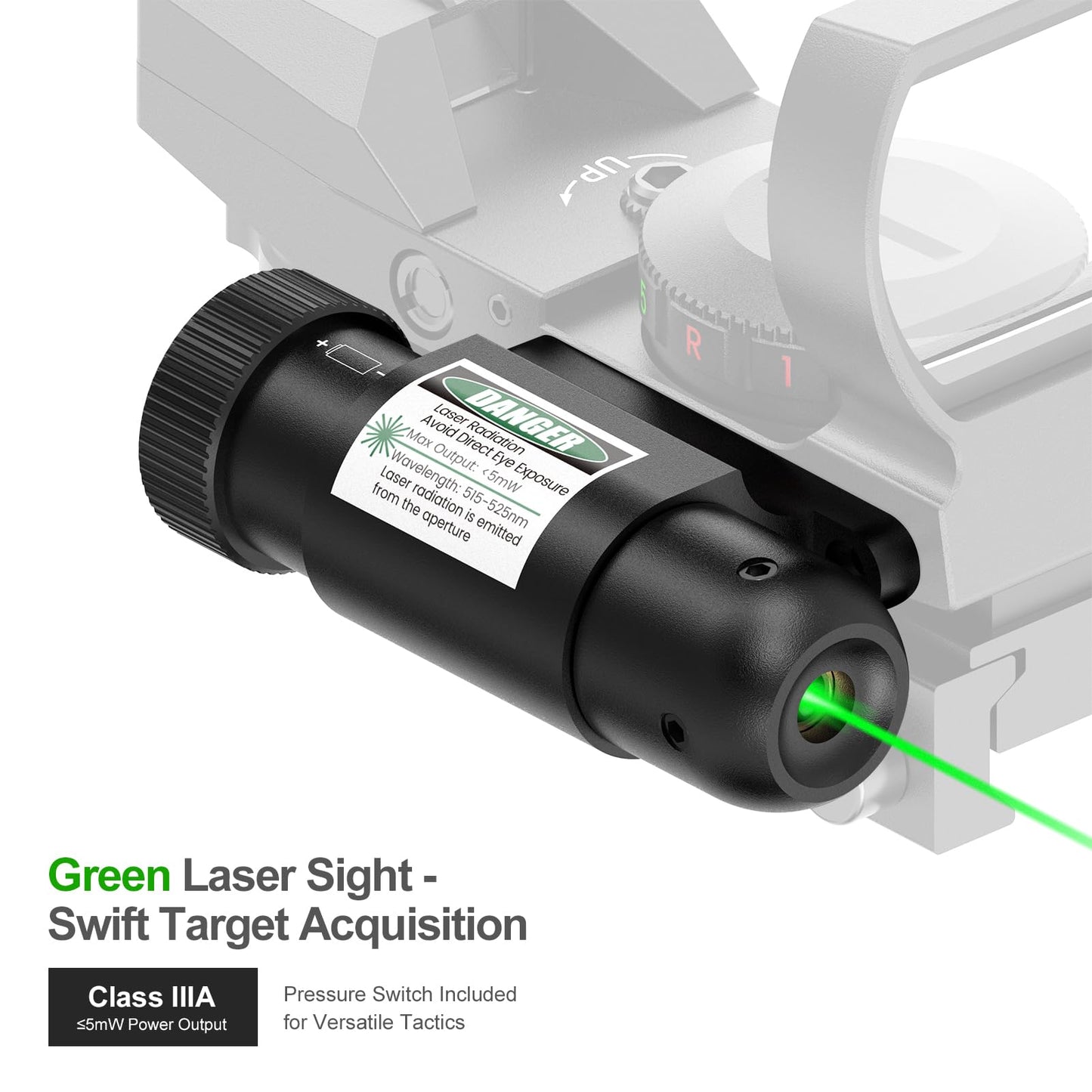 Feyachi RSL-88 Reflex Sight - 4 Reticle Red & Green Dot Sight Optics with Integrated Green Laser Sight Less Than 5mW Output with Pressure Switch