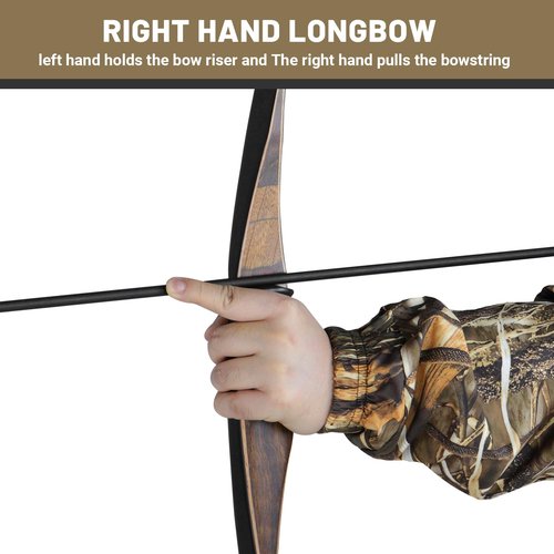 HANDBAIGE 52 Inch Traditional Longbow for Adults Archery Wooden Longbow Handmade Long Bow for Hunting Right Hand Bow Kit (25lbs)