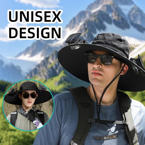 Wide Brim Solar/USB Rechargeable Fan Hat - Adjustable Cooling Sun Hat for Men & Women, Outdoor Fishing Gardening Hats Army Green
