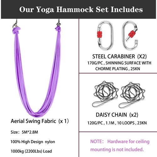 ZYOSJK 5.5 Yards Aerial Silk Swing Outdoor Hammock Aerial Yoga Swing For Adults,Aerial Yoga Hammocks for outside,Aerial Silks For Gymnastics (Light Purple)