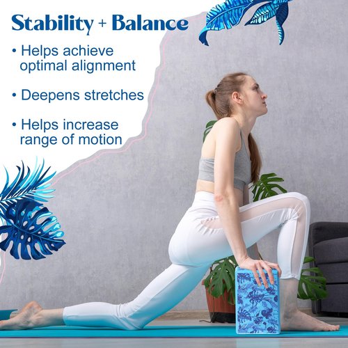 Soulchen 5 Pcs Yoga Blocks 9" x 6" x 3" High Density EVA Foam Bricks Guide Yoga Tropical Pattern on the Surface for Yoga, Pilates, Meditation, Improve Balance and Flexibility