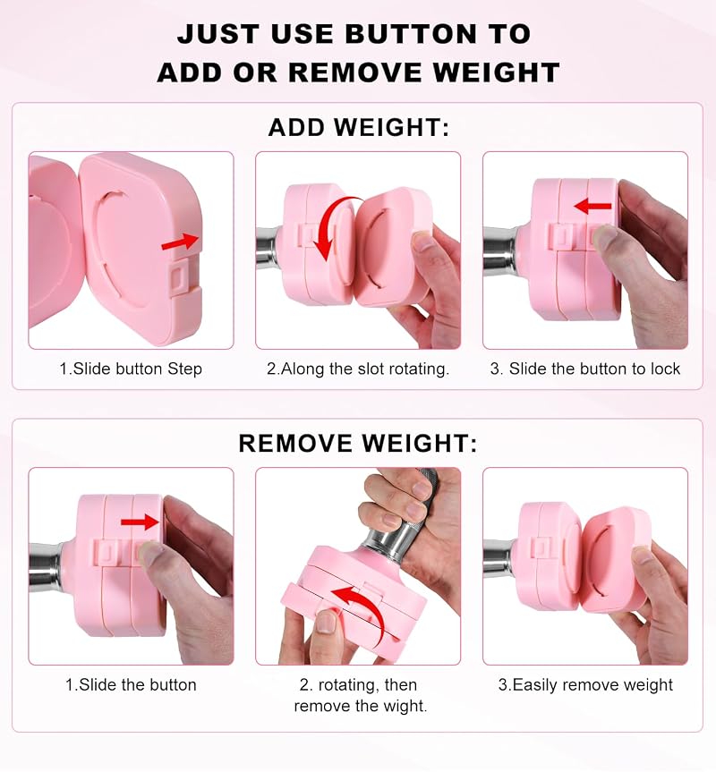 Upspeed 15 lb Adjustable Dumbbells Set for Home Gym - Pink