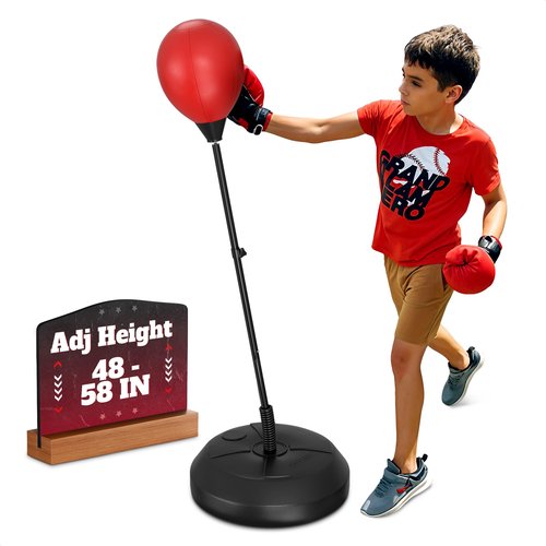 Punching Bag with Stand ??58 Inch Reflex Bag Boxing Set for Ages 15, Adjustable Height, Includes Gloves & Pump | Boxing Equipment - Active Builds Focus & Coordination | Great as Gifts