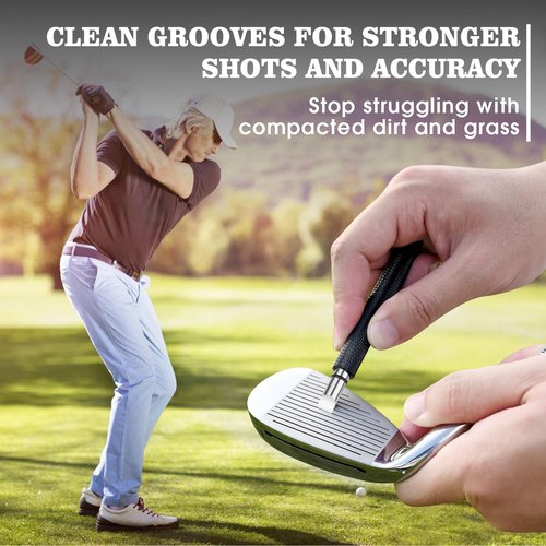 Wynaura Pro Golf Club Cleaner Brush with Golf Groove Sharpener Tool Suitable for U & V-Grooves 8 Inches Golf Water Brush with Retractable Clip Hold 5oz of Water Perfect Golf Accessories for Men/Women