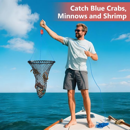 QualyQualy Foldable Crab Trap 2-Pack, Small Crab Net with Buoy & Bait Clip for Blue Crabs, Dungeness, Crawfish Traps | Compact Crabbing Equipment for Kids Family Use for Pier, Dock, Lakes