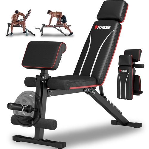 TYRSEN Foldable Weight Bench, Adjustable Workout Bench with Leg Extension, Preacher Pad, Extended Headrest, Space-saving Banco de Pesas for Home Gym, 800lbs Full Body Workouts Strength Training