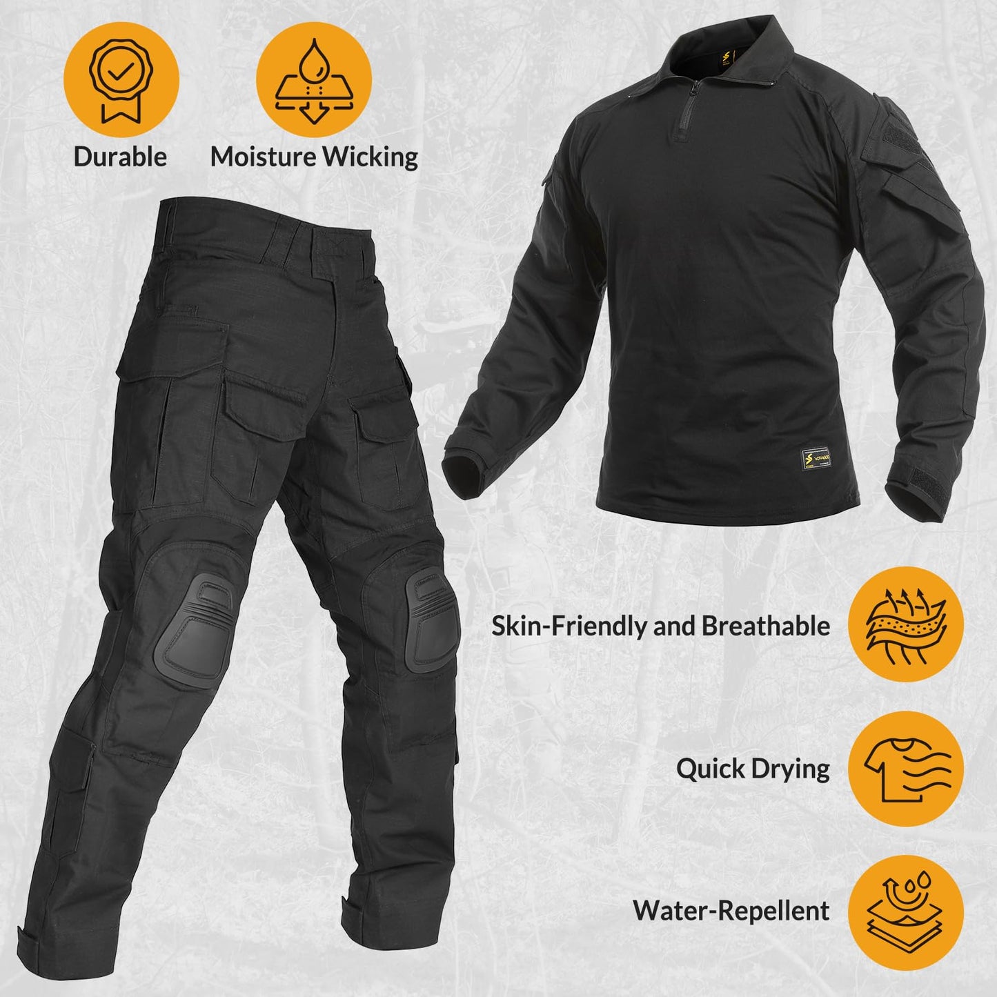 VOTAGOO GEAR G3 Combat Uniform Set for Men Tactical Camouflage Clothing Hunting Paintball Suit with Knee & Elbow Pads
