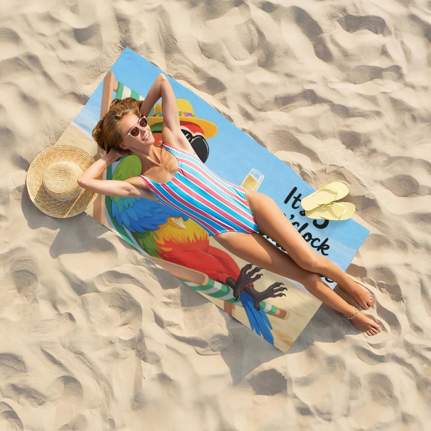 It's 5 O'Clock Somewhere Beach Towel, Funny Summer Aldult Quick Dry Camping Bath Towel, Absorbent Thin Lightweight Beach Blanket for Sports Travel Pool Swimming Bathroom 30x60 Inch/ 77X153cm
