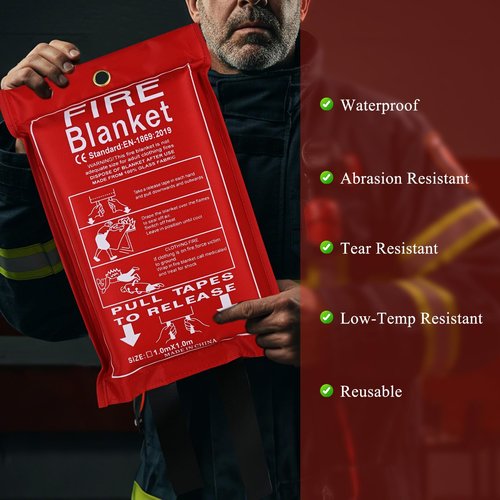 DOKIBI Emergency Fire Blanket, 1 Pack 40” x 40” Fiberglass Fire Suppression Fireproof Blanket with Double-Sided Silicone Coating for Home, Kitchen, Fireplace, Grill, Car, Office, Warehouse