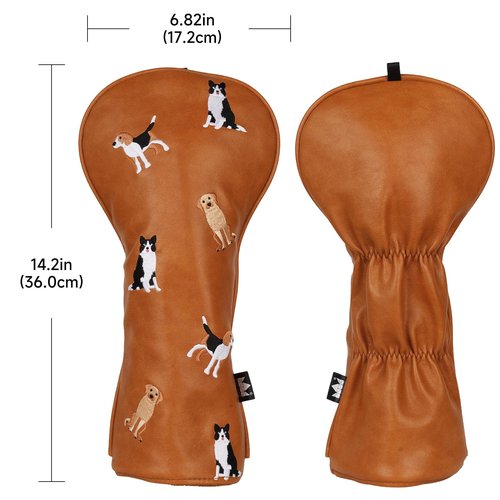 Craftsman Golf PU Leather Dog Embroidery 460cc Driver Headcover Cute Chocolate Lab Border Collie Beagle