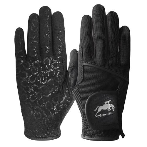 FINGER TEN Womens Horse Riding Gloves Premium Equestrian Horseback Gloves for Ladies, Mesh Breathable Lightweight Comfortable Grip Summer Color Pack (Black, Large)