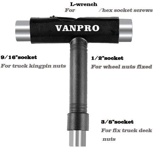 Vanpro skateboard tools skate tool all in oneUsed for installation and maintenance of various skateboards and roller skates，etc.(Snow Black, Pack of 1)