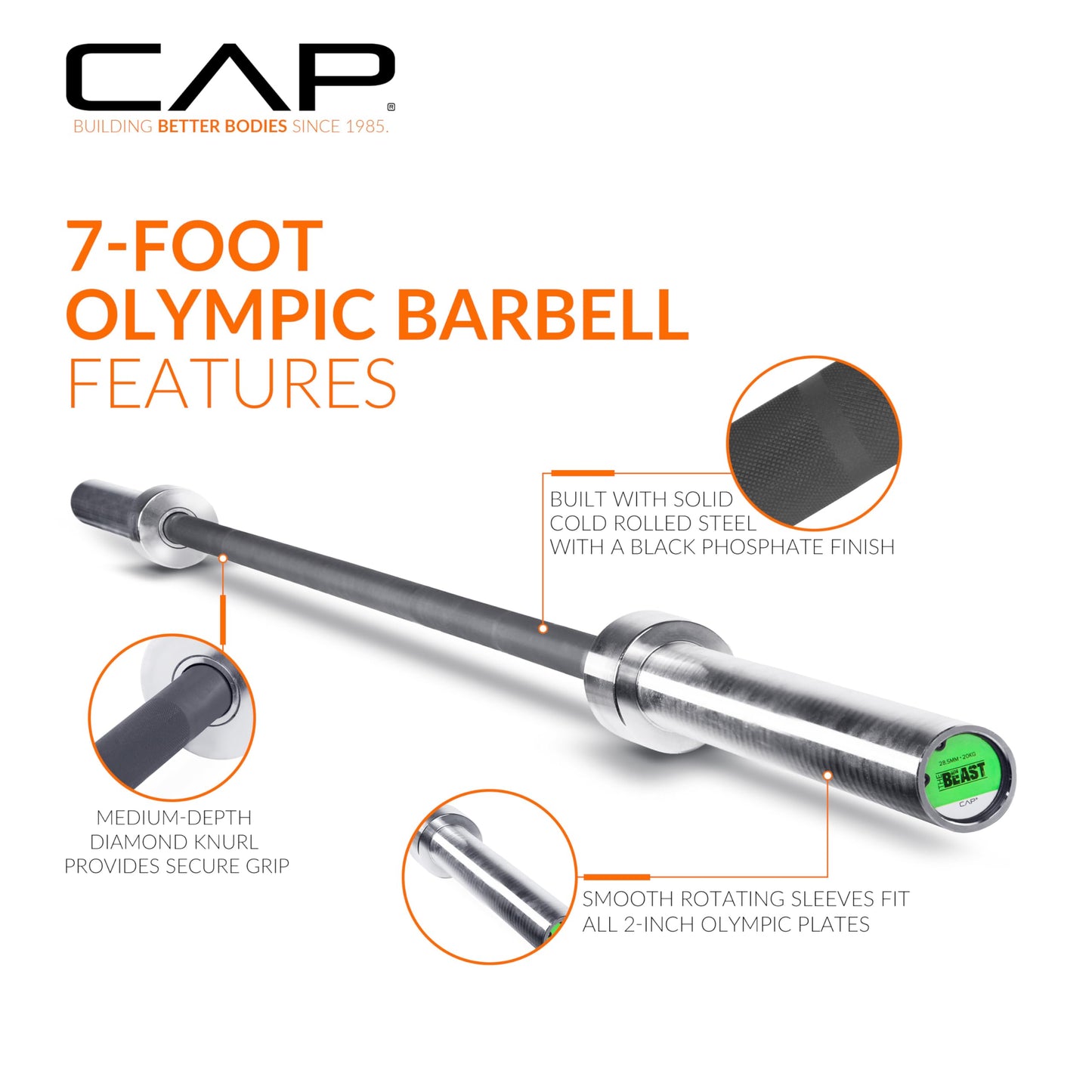 CAP The Beast 7ft Olympic Barbell, Pro Series, 1,200lb Capacity
