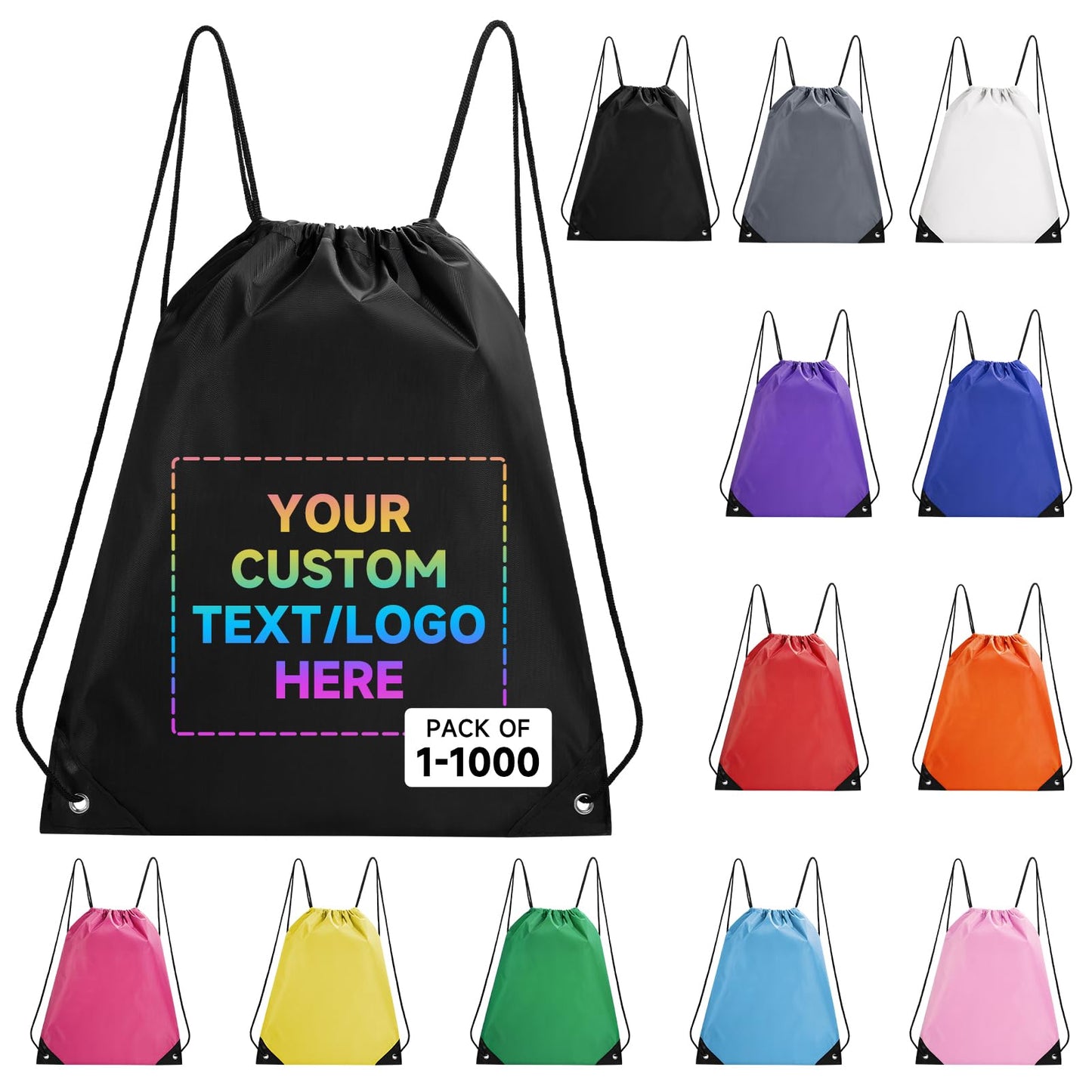 Chrifansi Custom Drawstring Backpack bags 10/50/100/500Pack, Promotional Items With Your Logo, Bulk Personalized Draw String Back Bag for Travelling, Gym and for Everyday Use