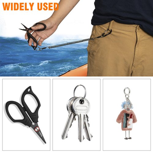 Pullther fishing Coiled Lanyard,Fly Fishing Lanyard with Carabiner,Retractable Tool Lanyard,Anti Loss Key Lanyard,Tool Lanyards for Hand Tools,for Pliers,Fishing Shears,Fishing Accessories.