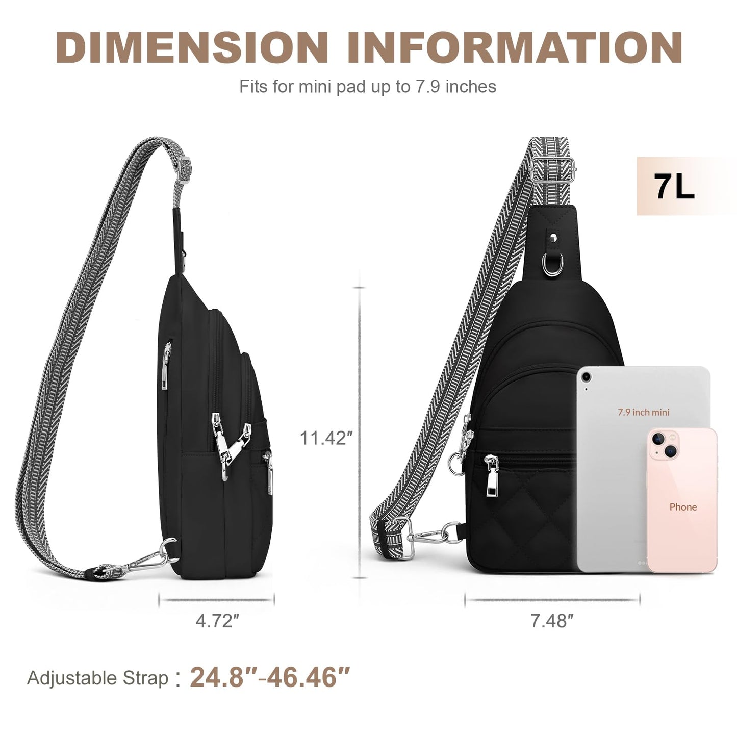 SYTRAH Sling Bag for Women, Anti-Theft RFID Crossbody Bag Nylon Sling Purse for Travel, Puffy Small backpack for Daily Hiking Sports Black