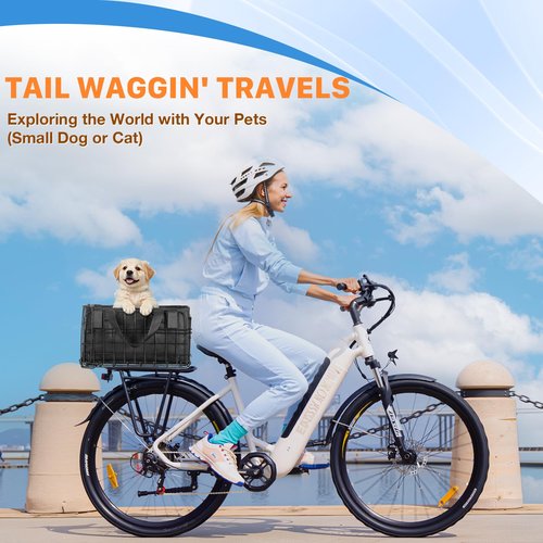 ONZILLO Bike Basket Rear, Bicycle Basket Foldable with Rainproof Cover and Removable Liner Bag, Metal Electric Basket for Adult Women Men Carrying Small Dogs Cats Pets, Grocery, 14.9"×10.7"×8.4"