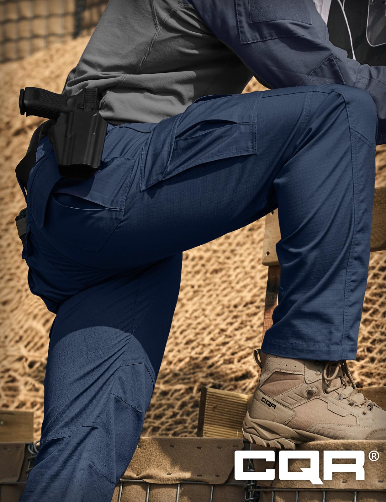 CQR Men's Tactical Pants, Water Resistant Ripstop Cargo Pants, Lightweight EDC Work Hiking Pants, Outdoor Apparel, Raider Midnight Blue, 38W x 32L