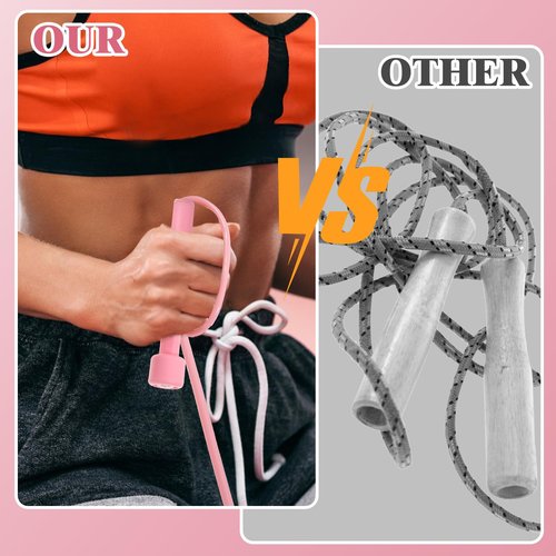Kifmurase 2 Pack Jump Rope for Fitness, Speed Skipping Rope for Workout, Tangle-Free PVC Long Jump Ropes Set Adjustable Exercise Jumping Ropes for Kids Adult (Black, Pink)