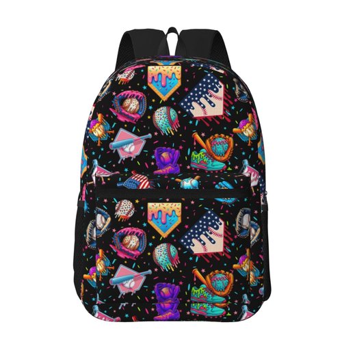 Baseball Drip Ice Cream Backpack 17in, Large Capacity Lightweight Carry-On Backpack, Waterproof Casual