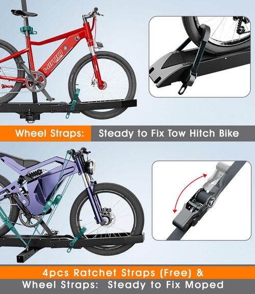 EBike Rack with Ramp for Tow Hitch with 300lbs Load Capacity, Car Bike Rack for Electric Mopeds, Fat Tire Mountain Bicycles, E Bike Carrier Raks for 2 Bikes, Fits SUV, Truck, RV, Van