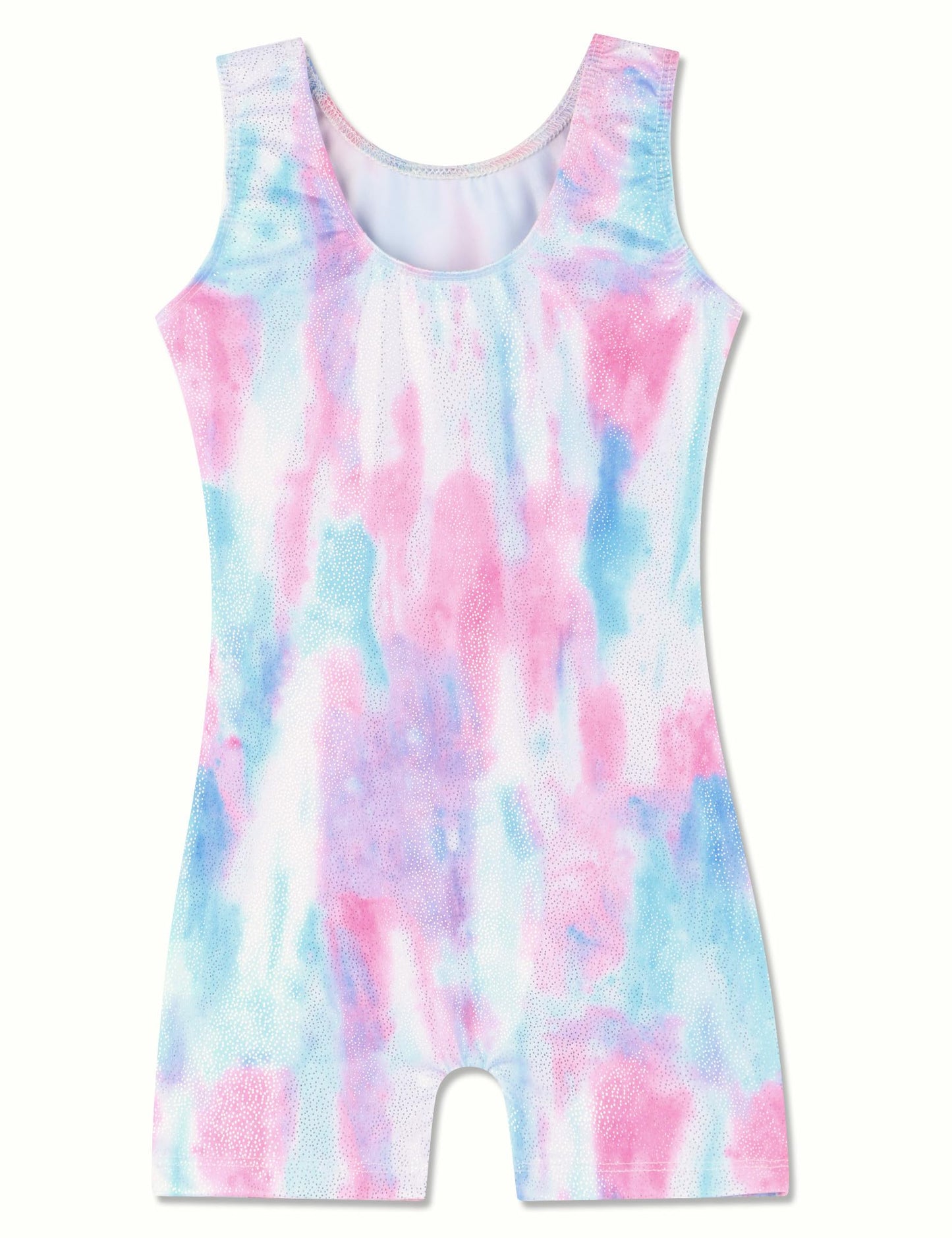 Domusgo Leotard for Girls Gymnastics Size 5-6 Years Old Glitter White Tie Dye One Piece Biketard with Shorts