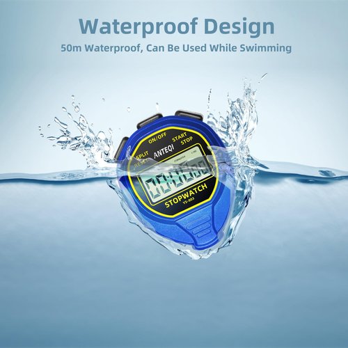 ANTEQI Waterproof Stopwatch Timer, Large Display Simple Silent Stop Watch with ON/Off Function No Clock No Calendar No Alarm Basic Operation for Sports Coaches Swimming Running Training, Blue