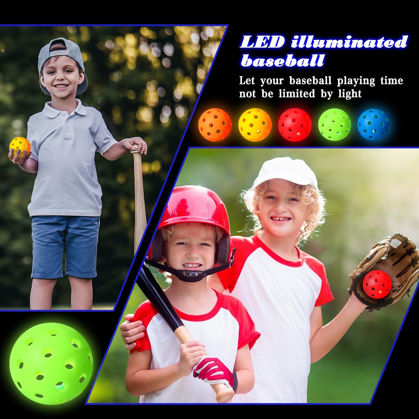 Arrowbash 10 Pack Light Up Baseball Glow in the Dark Practice Baseballs & Softballs LED Practice Balls Luminous Training Baseballs Hollow Airflow Softball Ceiling Balls for Teen Adult Baseball Fan