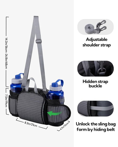 WATERFLY Fanny Pack Waist Bag: Fannie Pack 2 Water Bottle Holders Lumbar Belt Hiking Walking Running Jogging Camping Large Woman Man (Bottle Not Included)