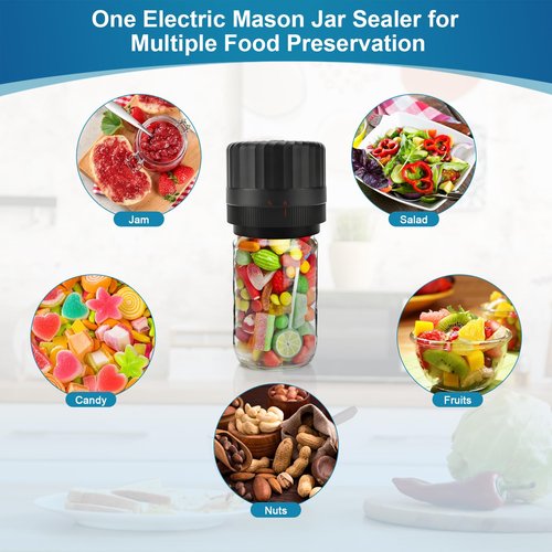 Electric-Mason-Jar-Vacuum-Sealer, Automatic Wide Mouth and Regular Mouth Mason Jar Vacuum Sealer Kit, VP06+ Vaccum Sealer for Jars with Opener & 5 Pairs of Lids