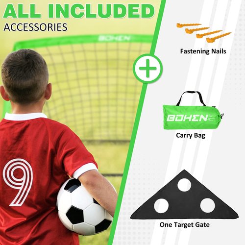 BOHEN 6x4FT Portable Soccer Goal for Kids Backyard with Carry Bag - Easy Folding Lightweight Fun for Outdoor Indoor Training Games for Teen Youth Adult (Green, 6x4FT, 1 Pack)
