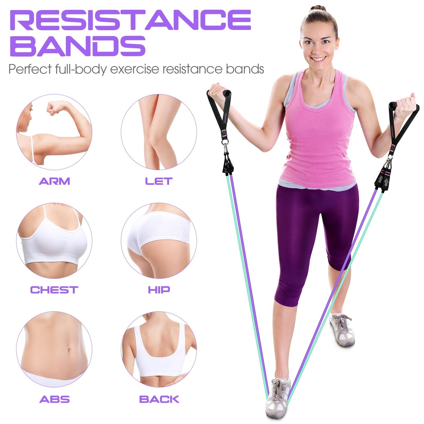 RENRANRING Resistance Bands for Working Out, 150LBS Exercise Bands, Workout Bands, Resistance Bands Set with Handles for Men Women, Legs Ankle Straps