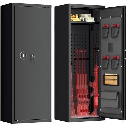 Greenvelly 10 Rifles Gun Safe, Quick Release Gun Safe with Adjustable Shelves and Rifle Rack, Locking Gun Cabinet for rifles and pistols,Home office,Shotgun(Assembly Required, Black)