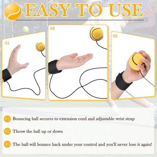 SAYAYA 4 PCS Wrist Return Ball on a String 2.36 Inches Rebound Sport Balls with Elastic Strap Baseball Soccer Tennis Practice Party Favors, Wrist Exercise and Fun Play for Kids & Adults (Mix)