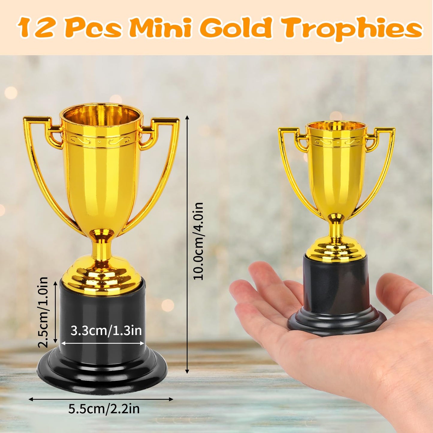 Mini Trophies, 12 Pack Gold Trophy Award, Plastic Trophies for Kids, 4 Inch Trophy Cups, Award Trophies for Party Favors, Props, Rewards, Winning Prizes, Competitions Ceremony Parties Favor