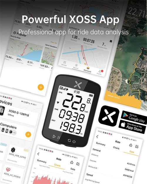 XOSS G Gen2 GPS Bike Computer Wireless, Bluetooth IPX7 Waterproof Cycling Computer, Rechargeable Bicycle Speedometer Odometer with 2.2 inch LCD Screen, 28 hrs Long Battery Life Fits All Bikes