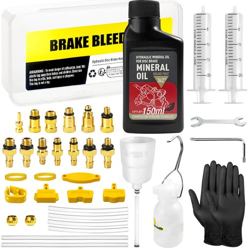 Brake Bleed Kit for Shimano, TEKTRO, TRP Hydraulic Disc Brakes, Bike Brake Bleed Kit with Brass Connector, 150 ML Mineral Oil Brake Fluid
