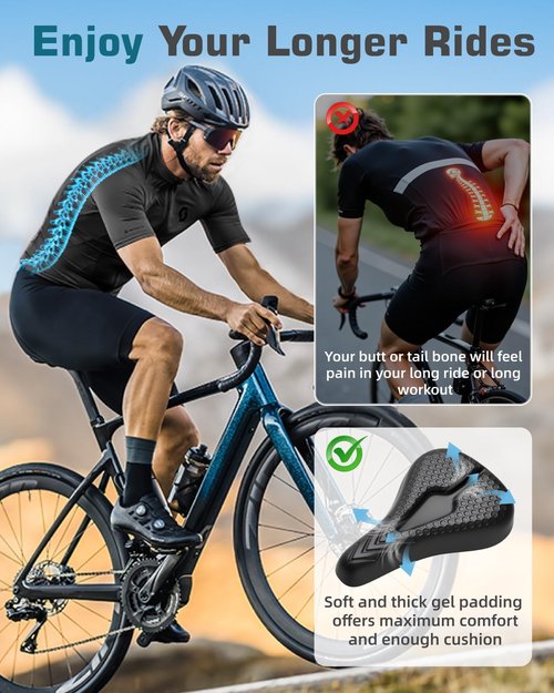 Fitense Bike Seat Cushion High-Resilient, Gel Padded Bike Seat Cover for Men & Women, Breathable & Hollow Design Comfort Bike Saddle for Cycling, Mountain Bikes,Road Bikes, Exercise Bikes