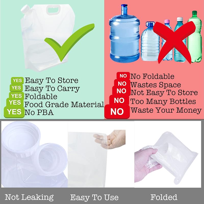 Foldable Water Storage Containers 2.6 Gallon × 8 Pack, BPA-Free Emergency Water Bags