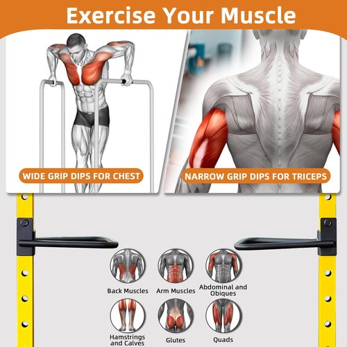 Fitvids Dip Bar Attachment for Squat Rack, Multi Grip for Strength Training, Pull up, Push up 2x2 inch Power Cage Squat Rack, Pair