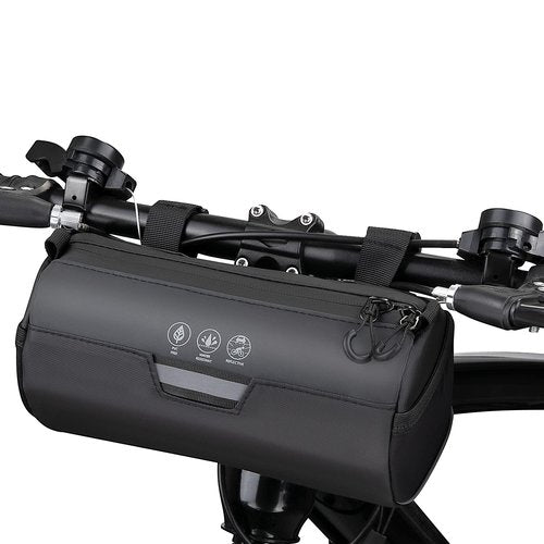 WOTOW Bike Handlebar Bag Waterproof - Bicycle Handlebar Roll Bag with Large Reflective Area, Bike Front Pouch with Waterproof Zipper Shoulder Strap Removable Straps for Cycling (Cylinder, 2L)