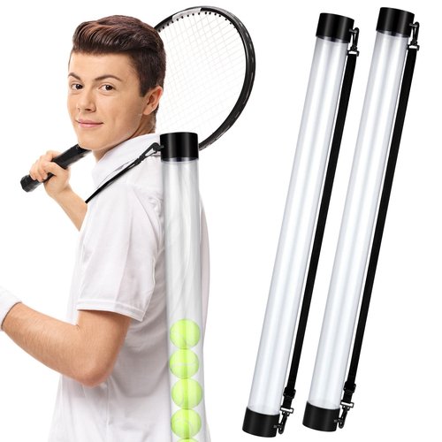 Lenwen 2 Pcs Tennis Ball Pick up Tube with Shoulder Strap Lightweight Collector Holder 15 Tennis Ball Picker Grabber Retriever Tube Carrier(Clear)