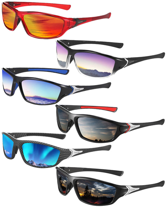 Frienda 6 Pack Polarized Sport Sunglasses for Men Multipack Fit over Glasses Pack Lot Set Men's Sport Fishing Eyeglasses(Modern Colors)