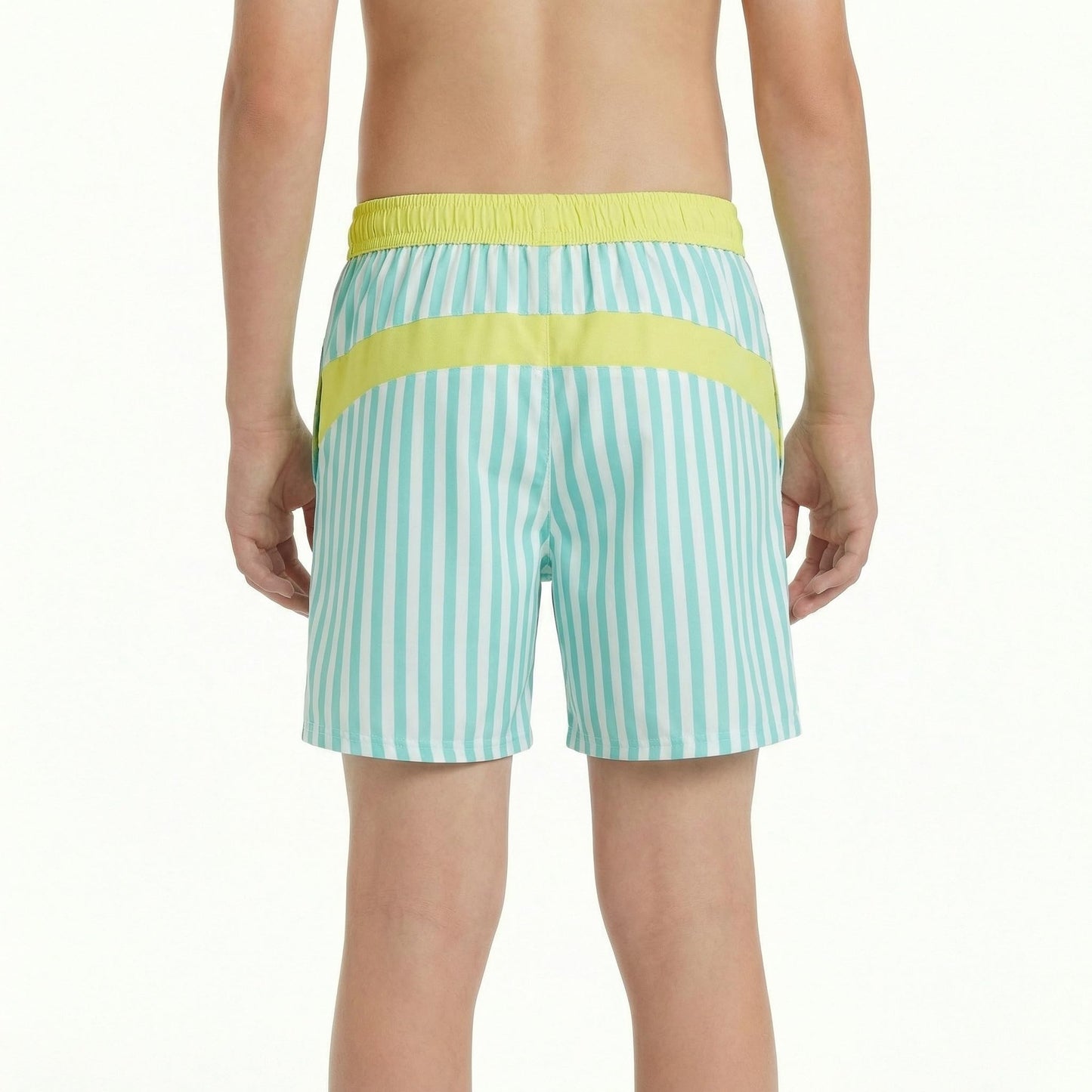 UMELOK Boys Swim Trunks with Compression Liner Kids Stretch Quick Dry Swimming Shorts Toddler Bathing Suit with UPF 50+ Green and White Stripes,10-12Y