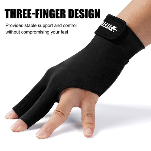 FITFIV Billiard Pool Glove for Left Hand 3 Finger, Durable Double Stitching, Snooker Cue Sport Glove Adjustable Popular Sizes for Men & Women