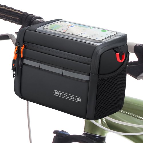 CABALAY Insulated Bike Handlebar Bag, 4L Capacity Storage Pouch with 7.5" Bike Phone Bag Holder Sensitive Touch Screen Frame Tube Bicycle Bag with Shoulder Strap for Outdoor Trip