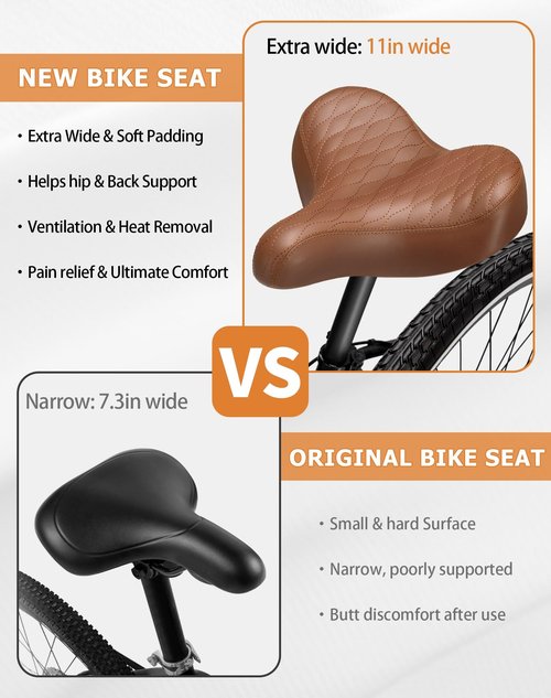 Phroxbik Wide Bicycle Seats for Comfort Men & Women, Oversized & Extra Soft Padded Bike Seat Cushion, Comfortable Large Bike Saddle for Ebike, Mountain Bike, Beach Cruiser, Stationary Exercise Bike